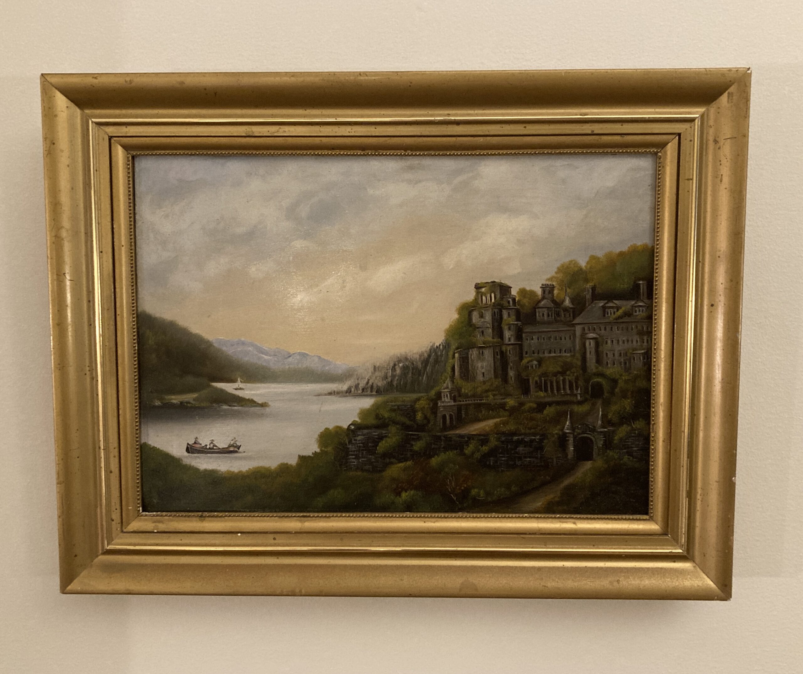 Original Oil Painting on Tin of Castle by a Waterway Original Oil Painting on Tin of Castle by a Waterway