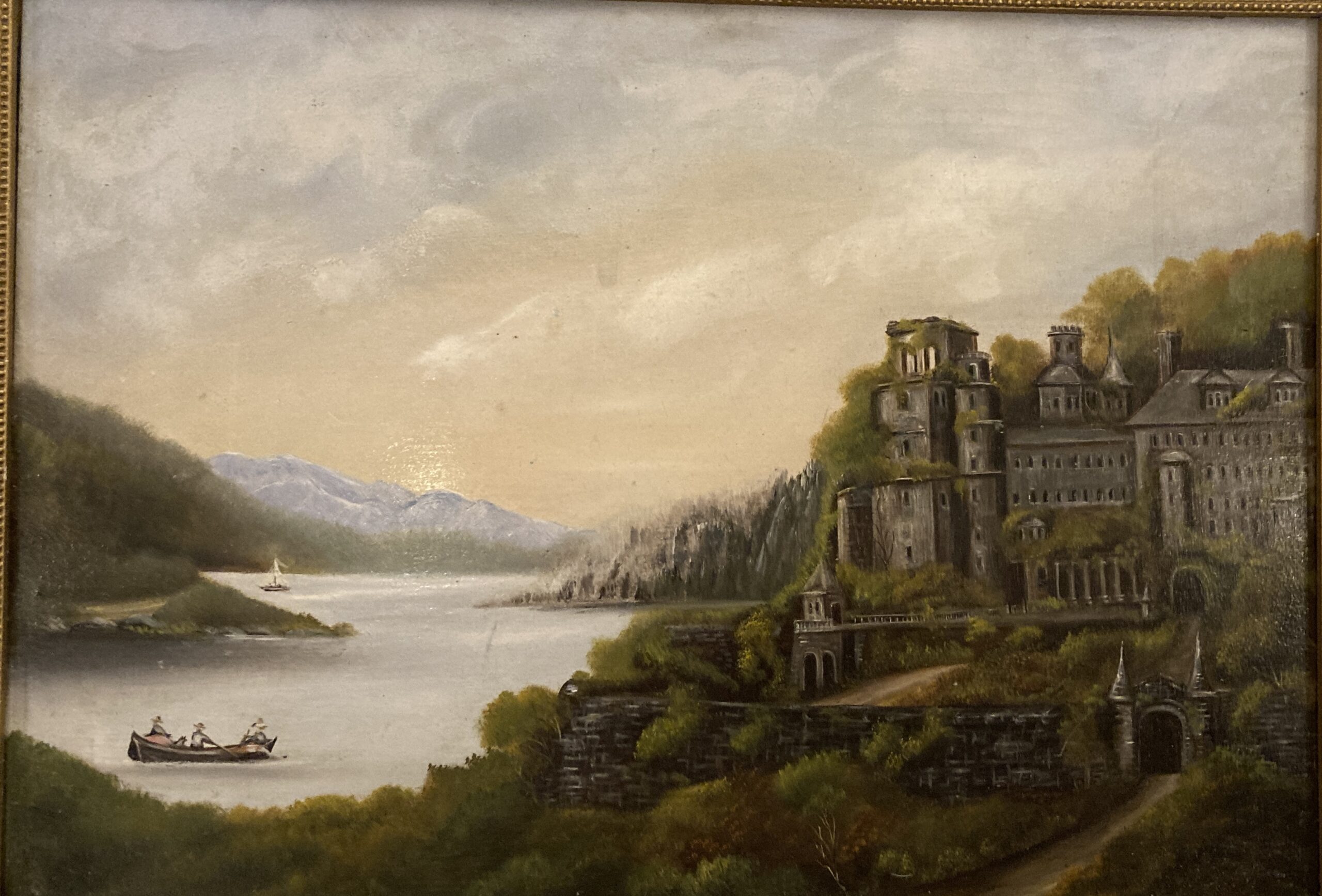 Original Oil Painting on Tin of Castle by a Waterway Original Oil Painting on Tin of Castle by a Waterway