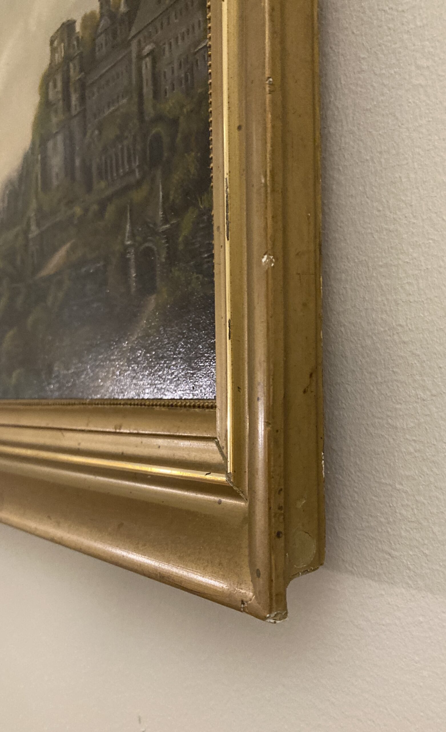 Original Oil Painting on Tin of Castle by a Waterway Original Oil Painting on Tin of Castle by a Waterway