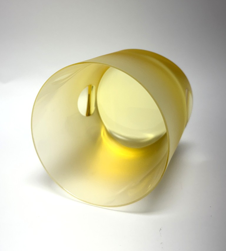 Yellow Moser Frosted Tipsy Whiskey Glass New in Box Yellow Moser Frosted Tipsy Whiskey Glass New in Box