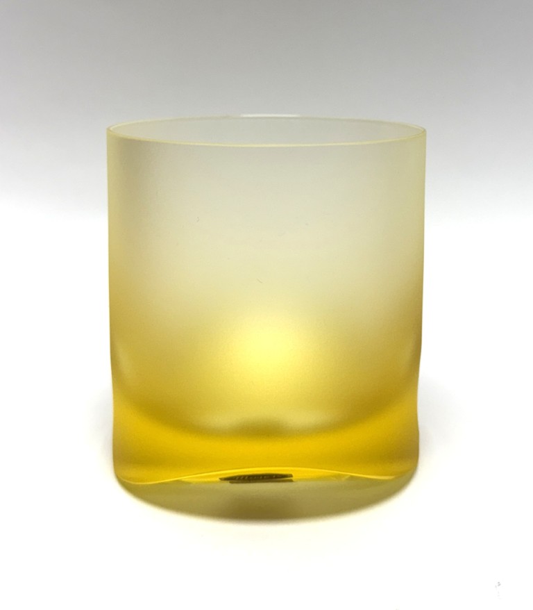 Yellow Moser Frosted Tipsy Whiskey Glass New in Box Yellow Moser Frosted Tipsy Whiskey Glass New in Box