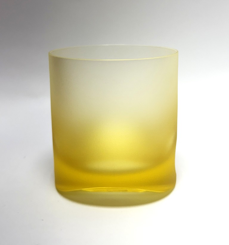 Yellow Moser Frosted Tipsy Whiskey Glass New in Box Yellow Moser Frosted Tipsy Whiskey Glass New in Box