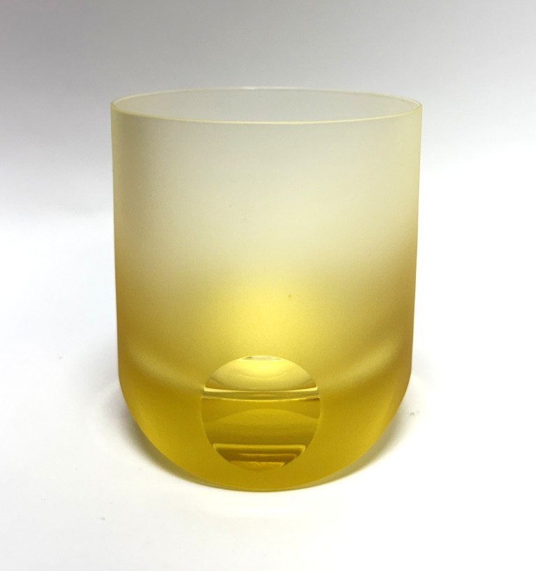 Yellow Moser Frosted Tipsy Whiskey Glass New in Box Yellow Moser Frosted Tipsy Whiskey Glass New in Box