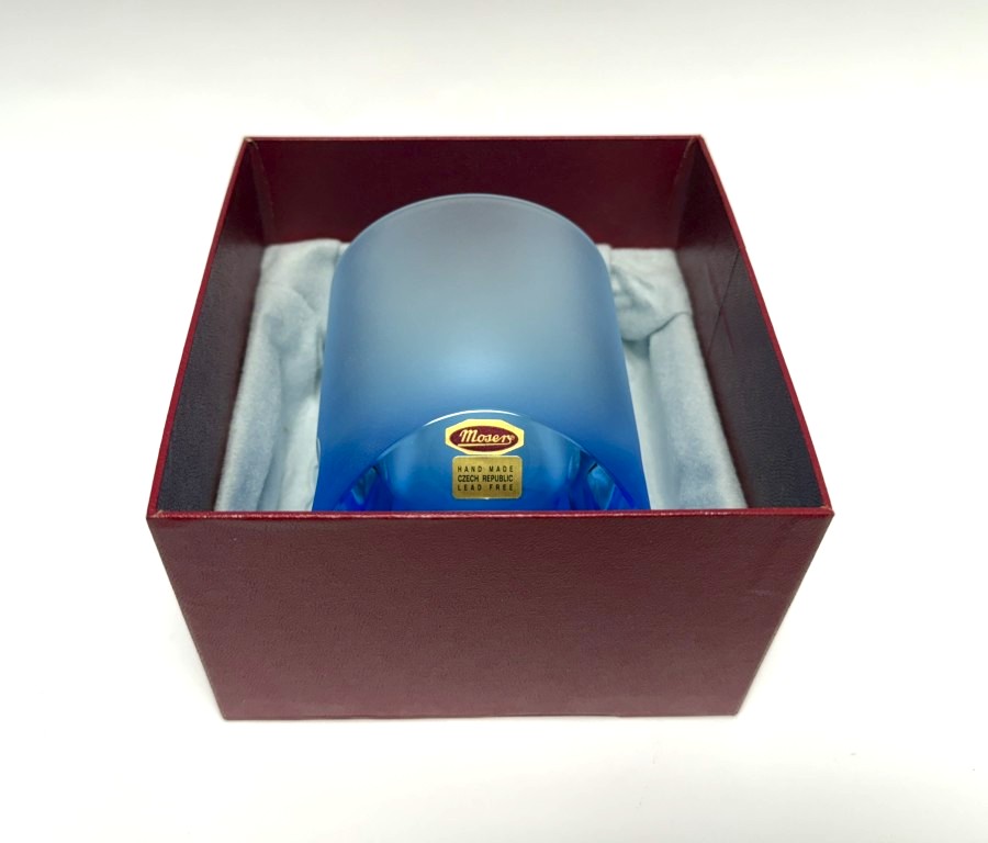 Navy Moser Frosted Tipsy Whiskey Glass New in Box Navy Moser Frosted Tipsy Whiskey Glass New in Box