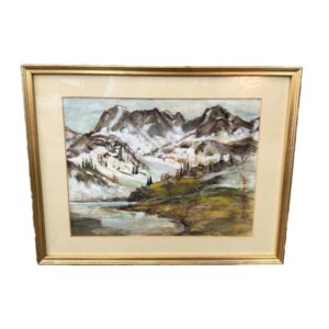Early Watercolor of Snowy Mountains Signed Lois Lamotte