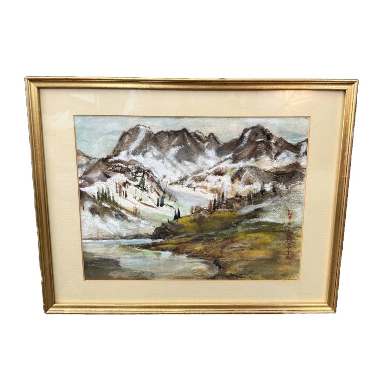 Early Watercolor of Snowy Mountains Signed Lois Lamotte Early Watercolor of Snowy Mountains Signed Lois Lamotte
