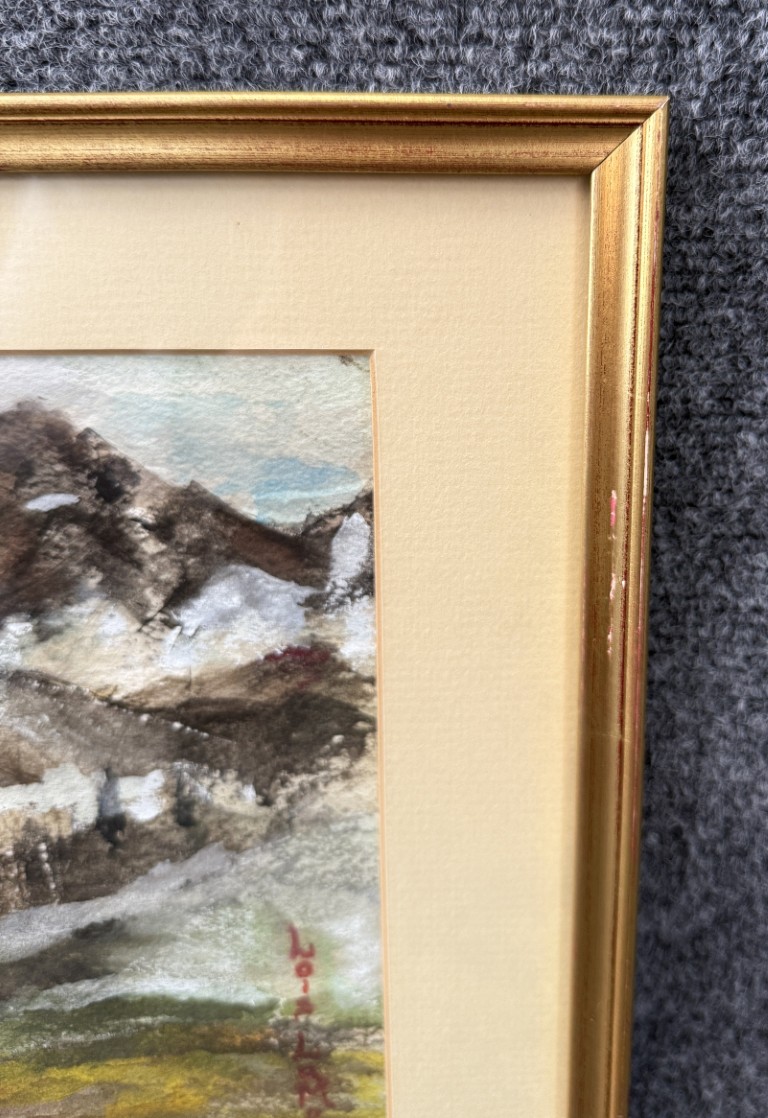 Early Watercolor of Snowy Mountains Signed Lois Lamotte Early Watercolor of Snowy Mountains Signed Lois Lamotte