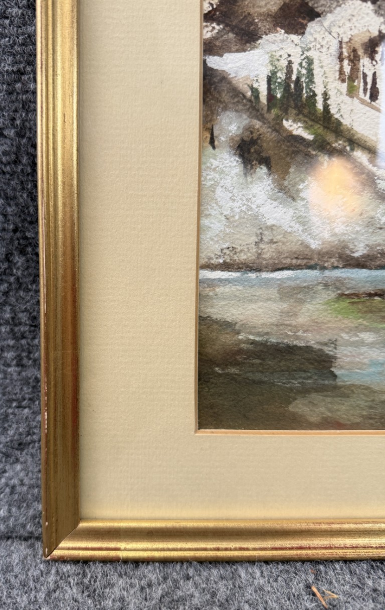 Early Watercolor of Snowy Mountains Signed Lois Lamotte Early Watercolor of Snowy Mountains Signed Lois Lamotte