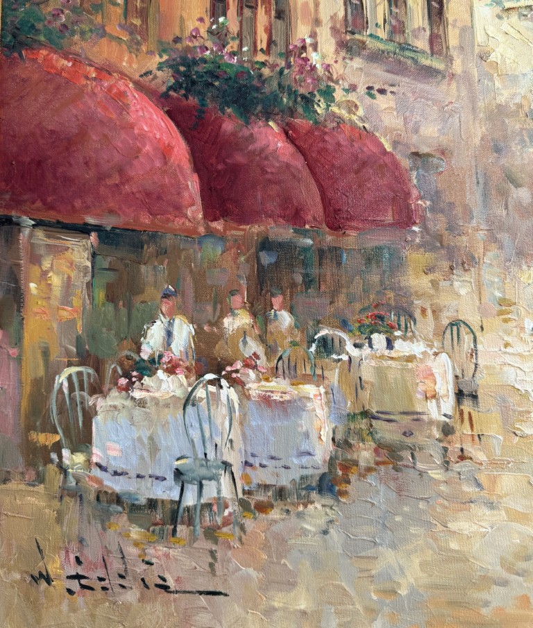 Original Oil on Canvas of Cafe signed W. Eddie Original Oil on Canvas of Cafe signed W. Eddie