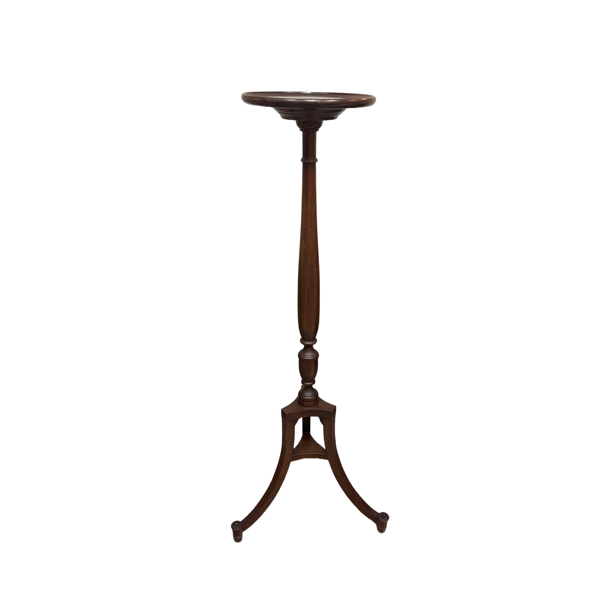 Tall Mahogany Dish Top Plant Stand with Three Angular Legs Tall Mahogany Dish Top Plant Stand with Three Angular Legs