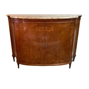 Tall Walnut Inlaid Marble Top Bar Cabinet