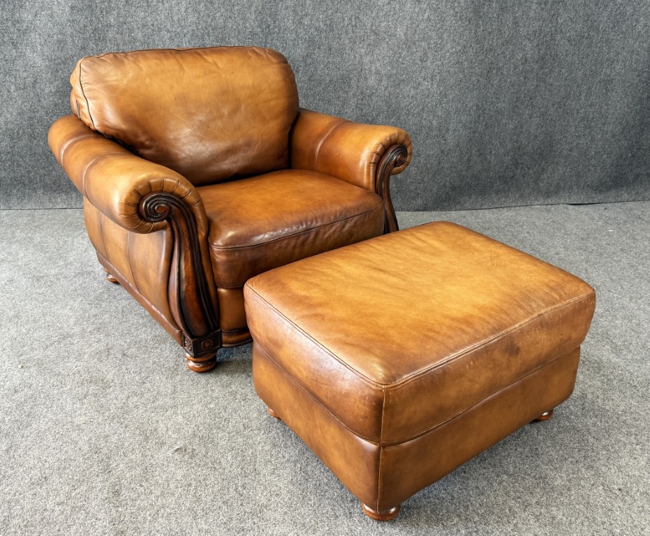 Brown Leather Club Chair and Ottoman Brown Leather Club Chair and Ottoman