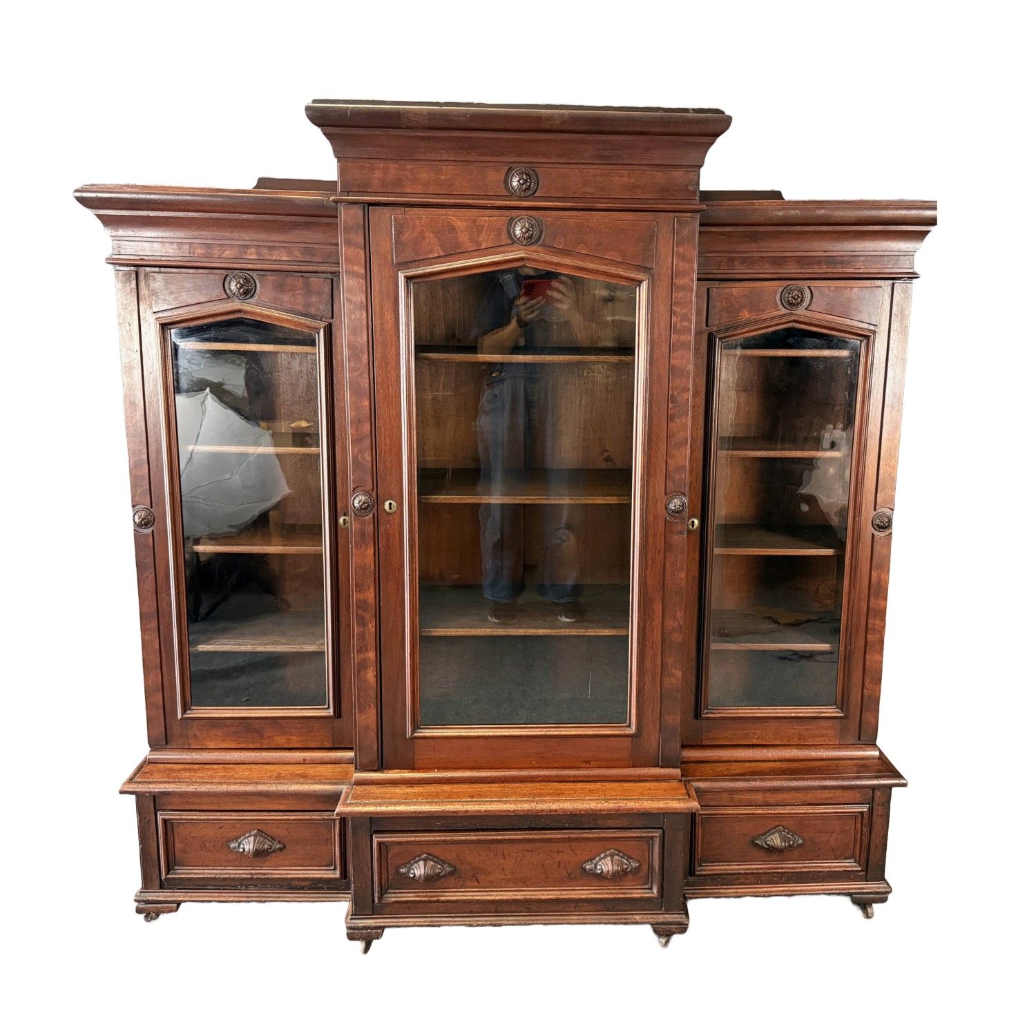 c1885 Eastlake Walnut Three Door Bookcase c1885 Eastlake Walnut Three Door Bookcase