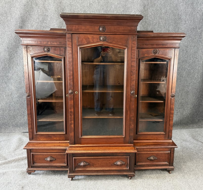 c1885 Eastlake Walnut Three Door Bookcase c1885 Eastlake Walnut Three Door Bookcase