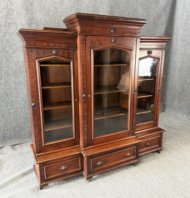 c1885 Eastlake Walnut Three Door Bookcase c1885 Eastlake Walnut Three Door Bookcase