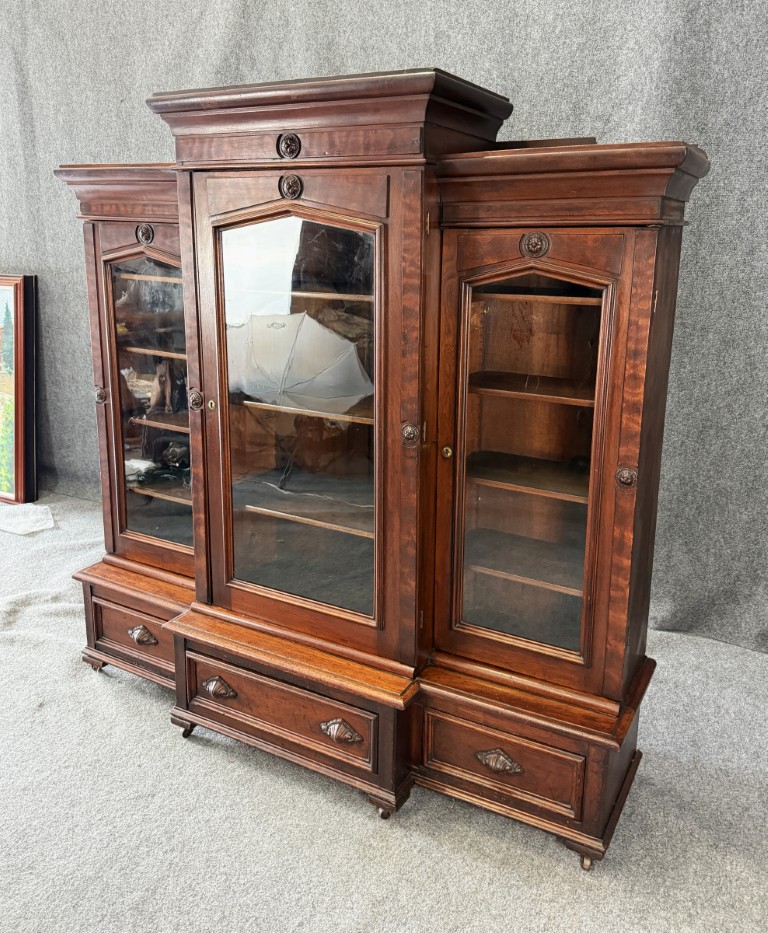 c1885 Eastlake Walnut Three Door Bookcase c1885 Eastlake Walnut Three Door Bookcase