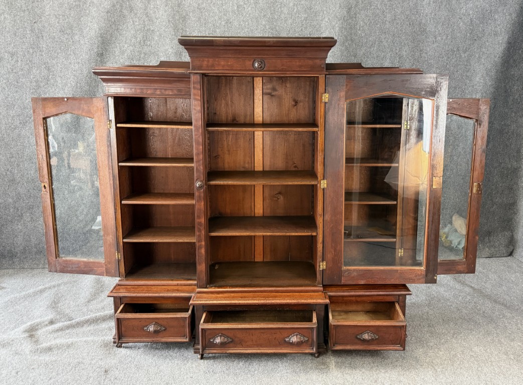 c1885 Eastlake Walnut Three Door Bookcase c1885 Eastlake Walnut Three Door Bookcase
