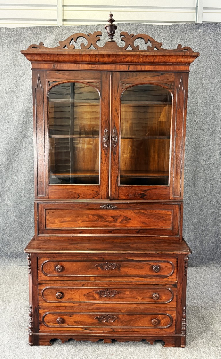 19th Century Rosewood Secretary Desk with Bookcase Top 19th Century Rosewood Secretary Desk with Bookcase Top