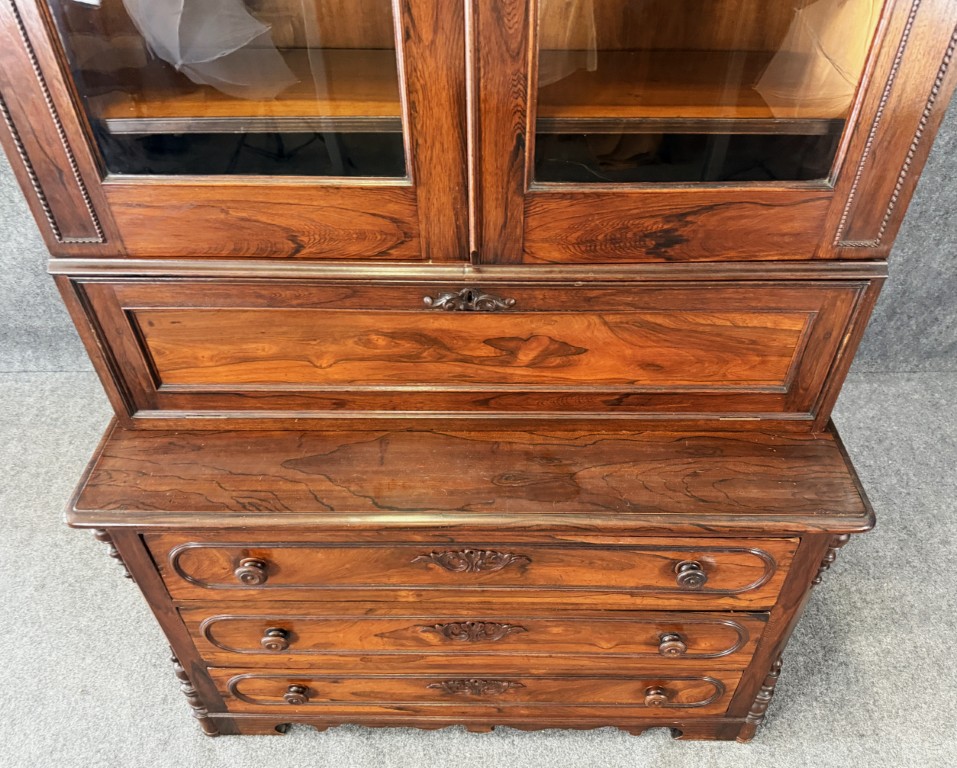 19th Century Rosewood Secretary Desk with Bookcase Top 19th Century Rosewood Secretary Desk with Bookcase Top