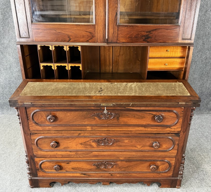 19th Century Rosewood Secretary Desk with Bookcase Top 19th Century Rosewood Secretary Desk with Bookcase Top
