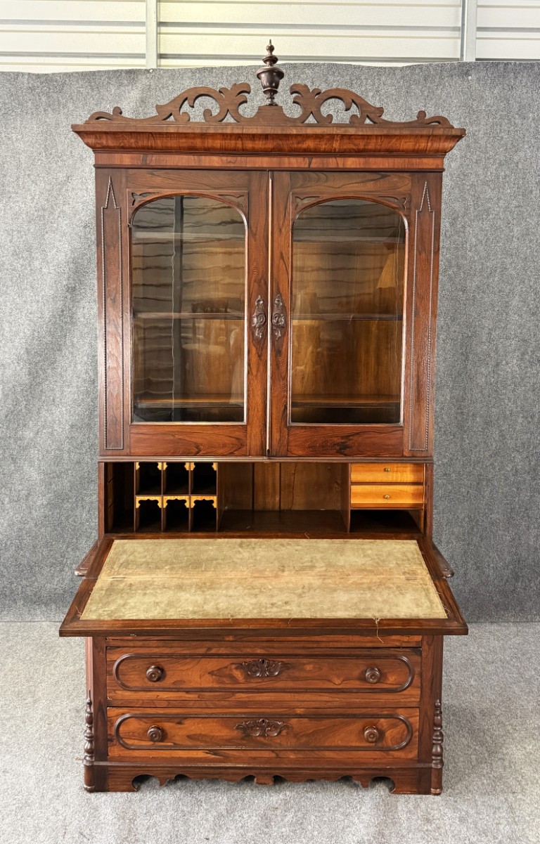 19th Century Rosewood Secretary Desk with Bookcase Top 19th Century Rosewood Secretary Desk with Bookcase Top