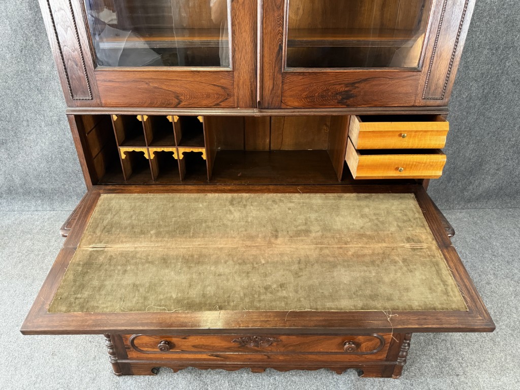 19th Century Rosewood Secretary Desk with Bookcase Top 19th Century Rosewood Secretary Desk with Bookcase Top