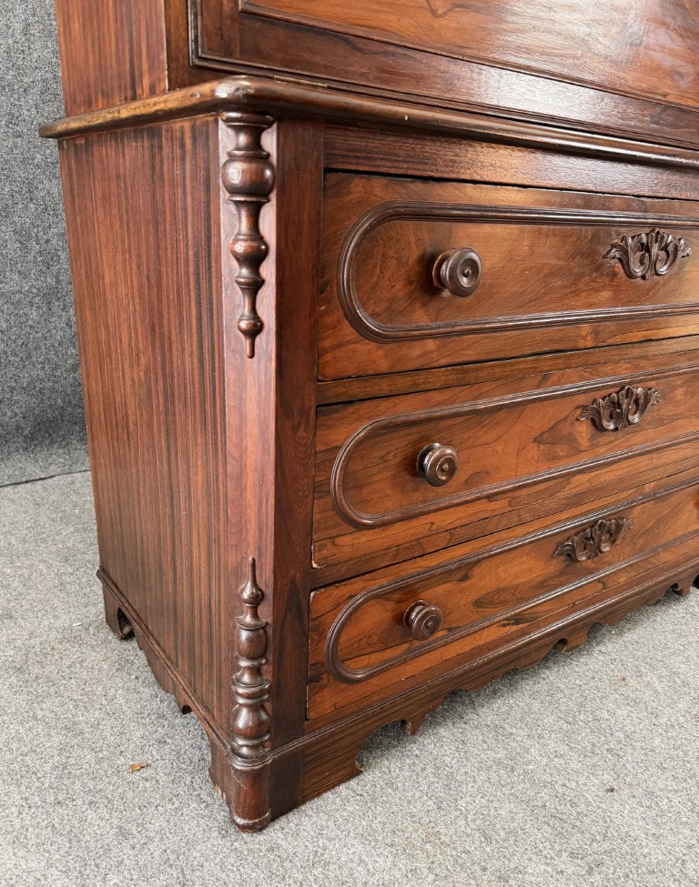 19th Century Rosewood Secretary Desk with Bookcase Top 19th Century Rosewood Secretary Desk with Bookcase Top