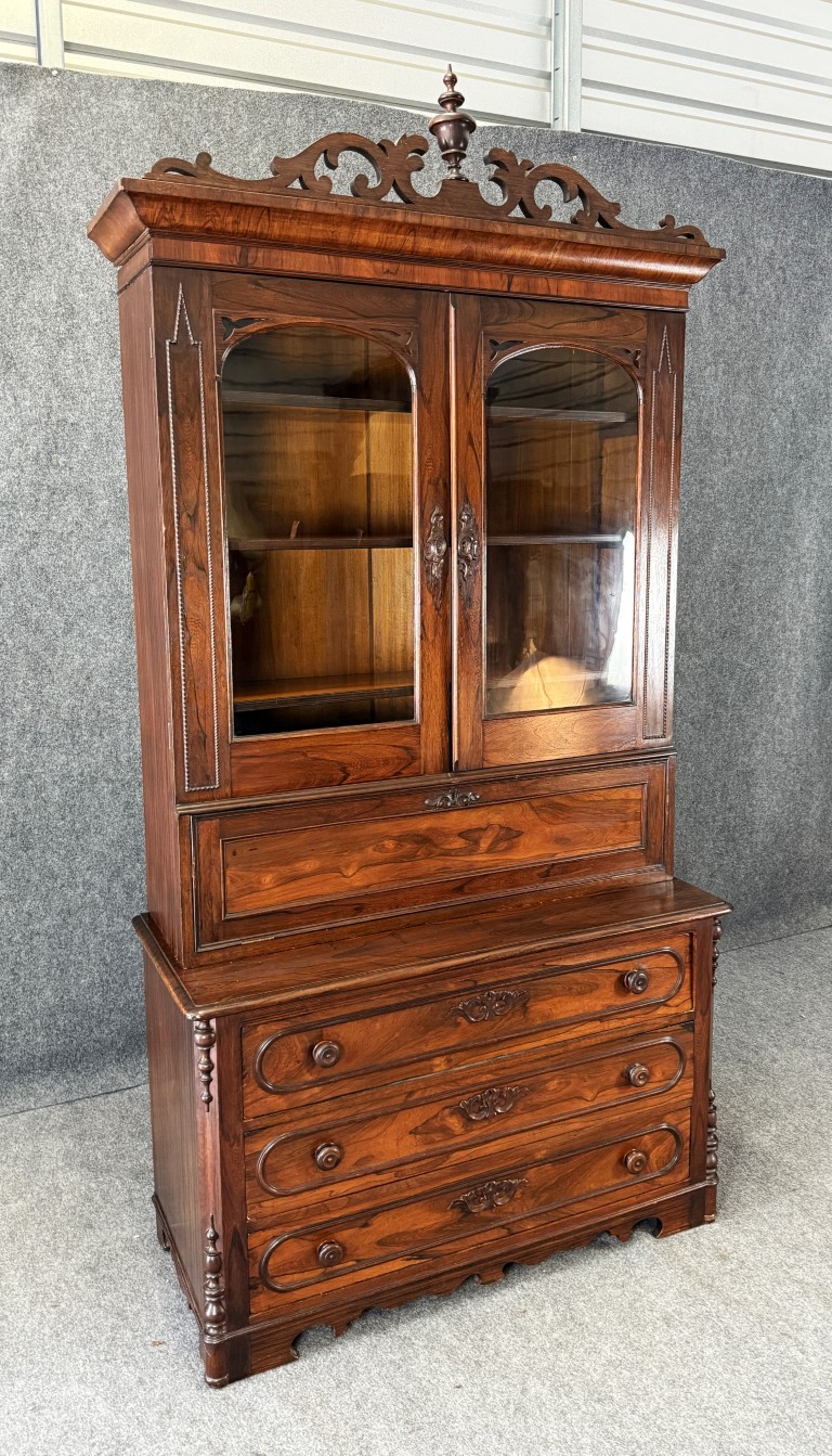 19th Century Rosewood Secretary Desk with Bookcase Top 19th Century Rosewood Secretary Desk with Bookcase Top