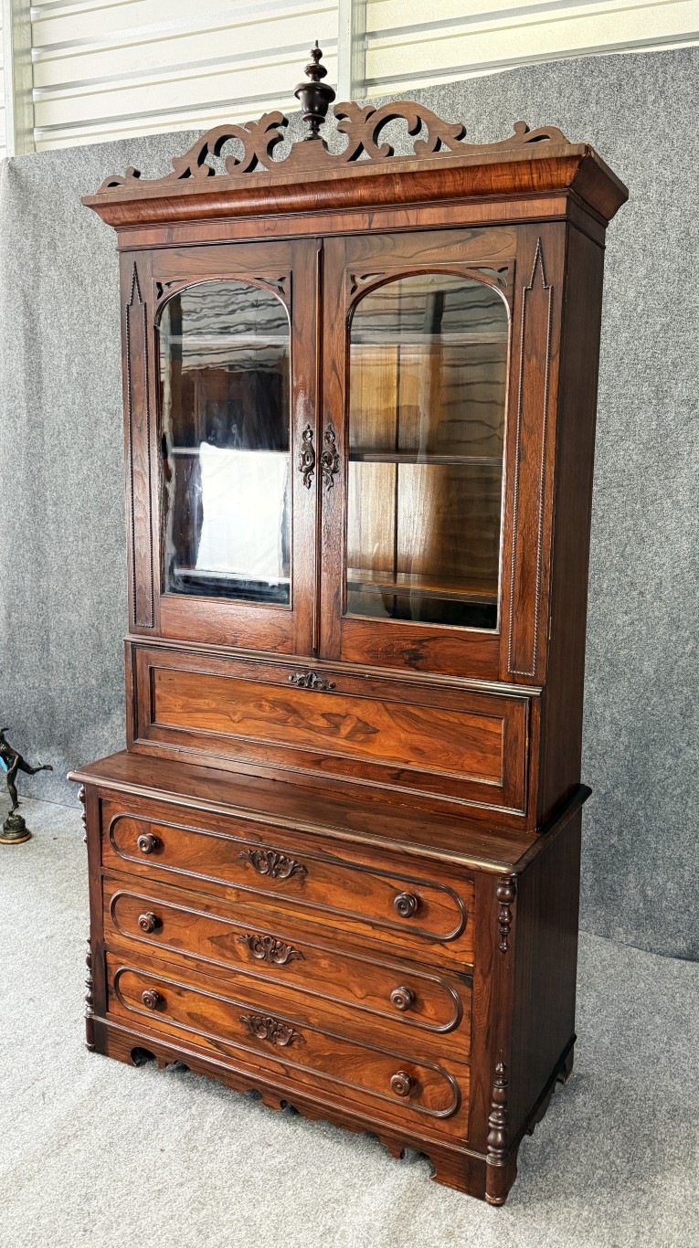 19th Century Rosewood Secretary Desk with Bookcase Top 19th Century Rosewood Secretary Desk with Bookcase Top