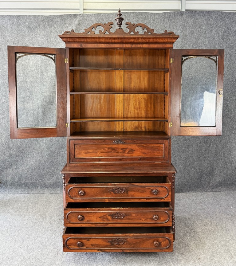 19th Century Rosewood Secretary Desk with Bookcase Top 19th Century Rosewood Secretary Desk with Bookcase Top