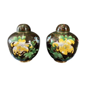Pair of Cloisonne Flower Decorated Ginger Jars