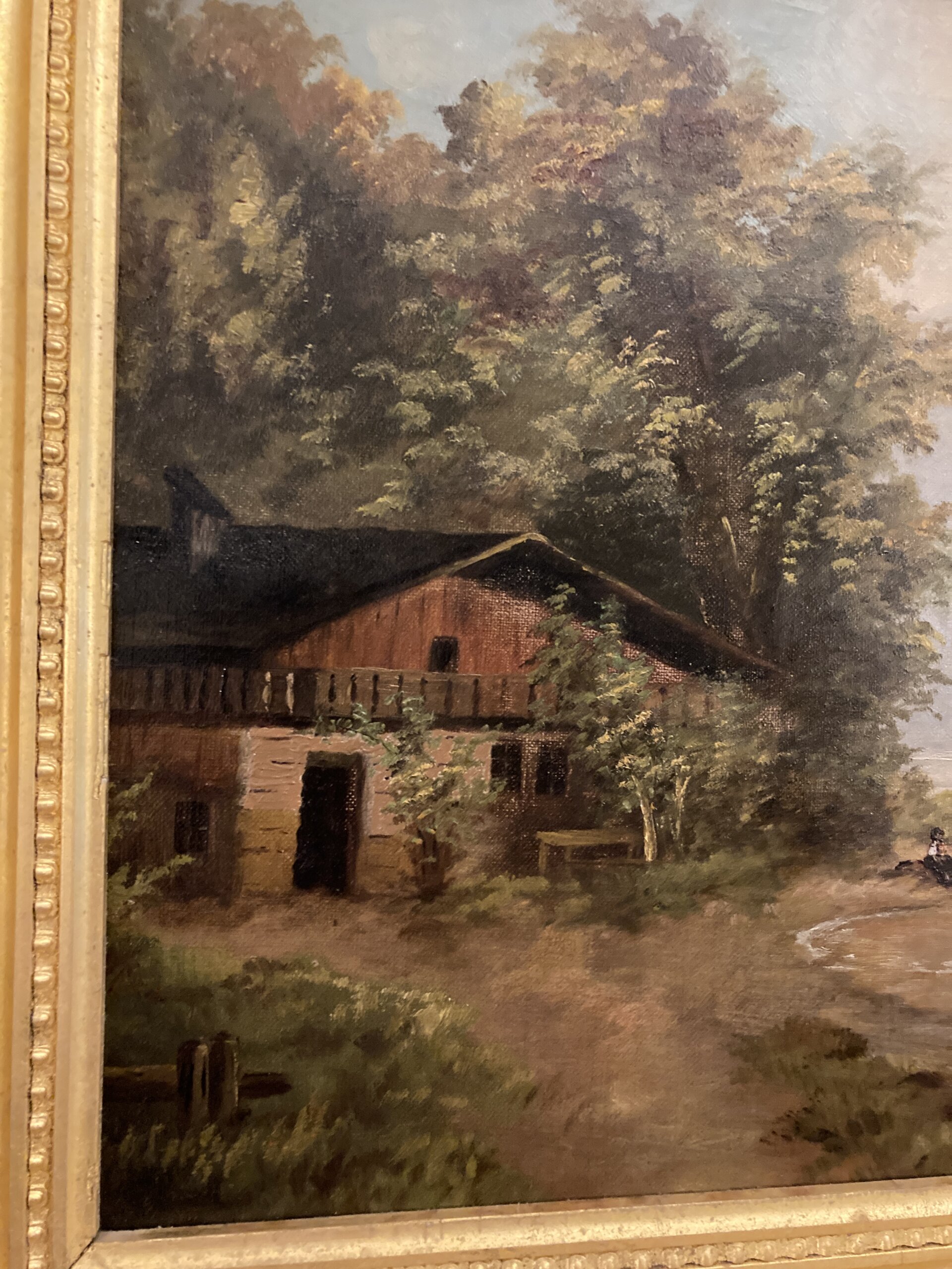 Antique Oil on Board Continental Painting of Mountain Lake Scene Antique Oil on Board Continental Painting of Mountain Lake Scene