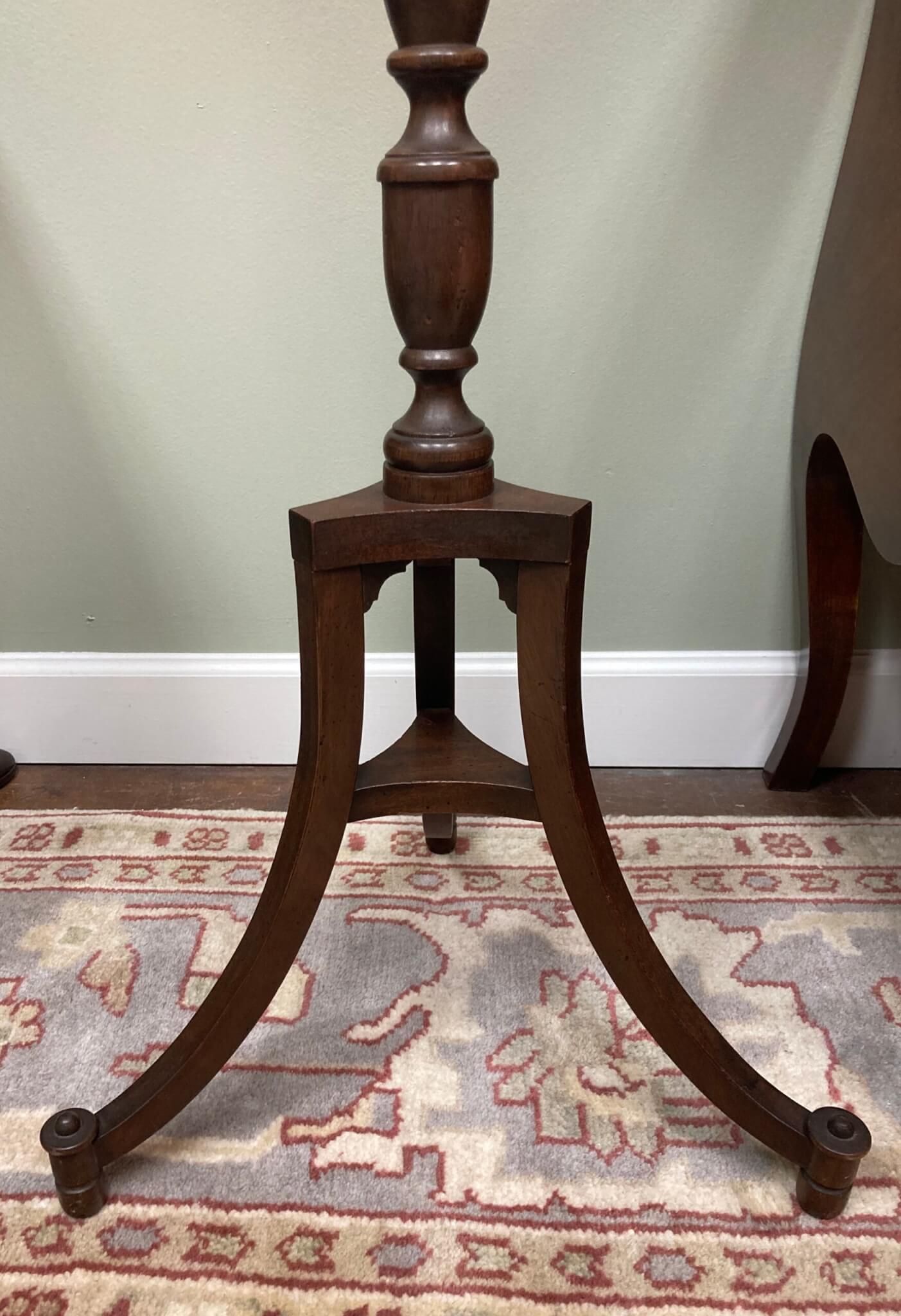 Tall Mahogany Dish Top Plant Stand with Three Angular Legs Tall Mahogany Dish Top Plant Stand with Three Angular Legs