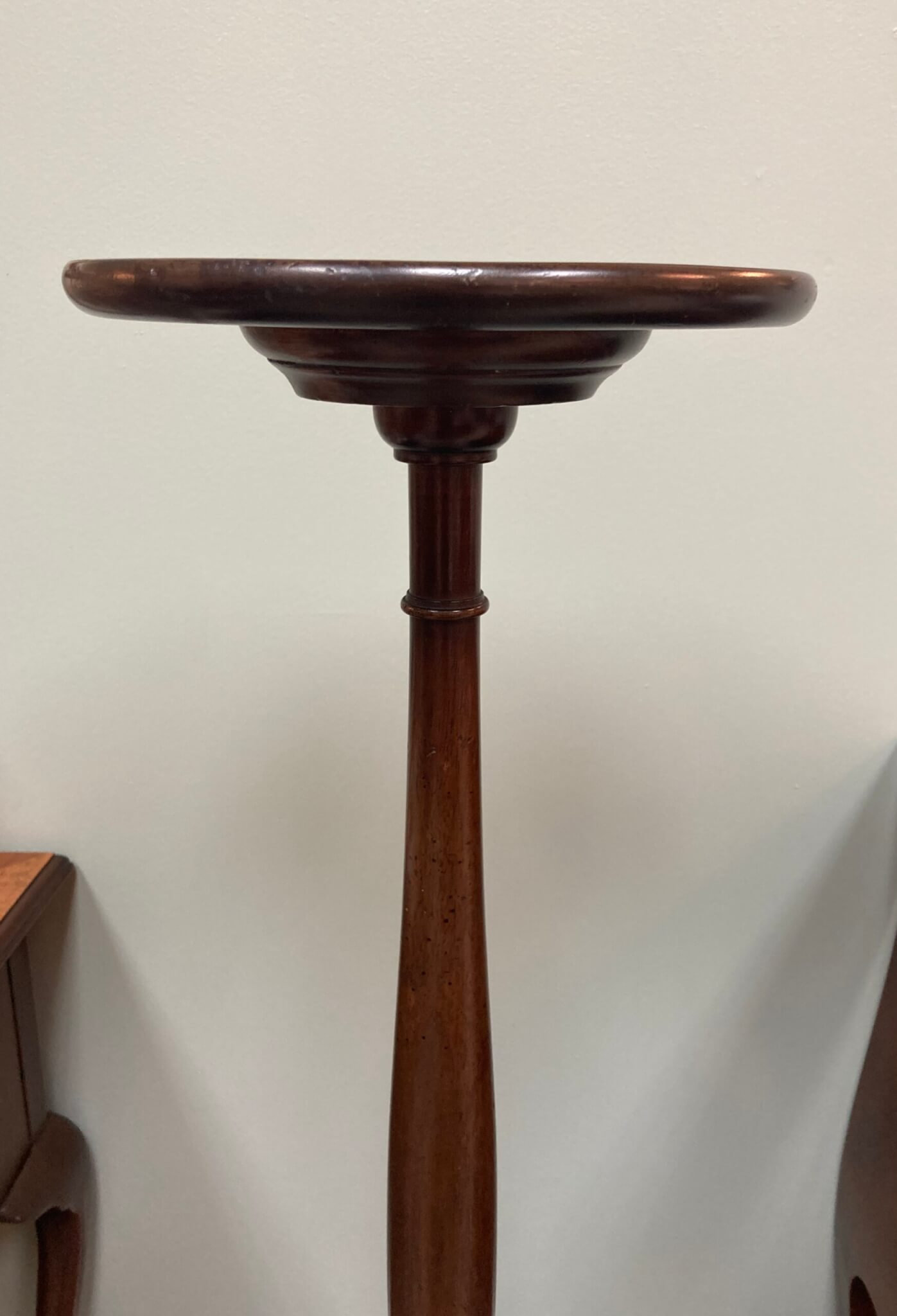 Tall Mahogany Dish Top Plant Stand with Three Angular Legs Tall Mahogany Dish Top Plant Stand with Three Angular Legs