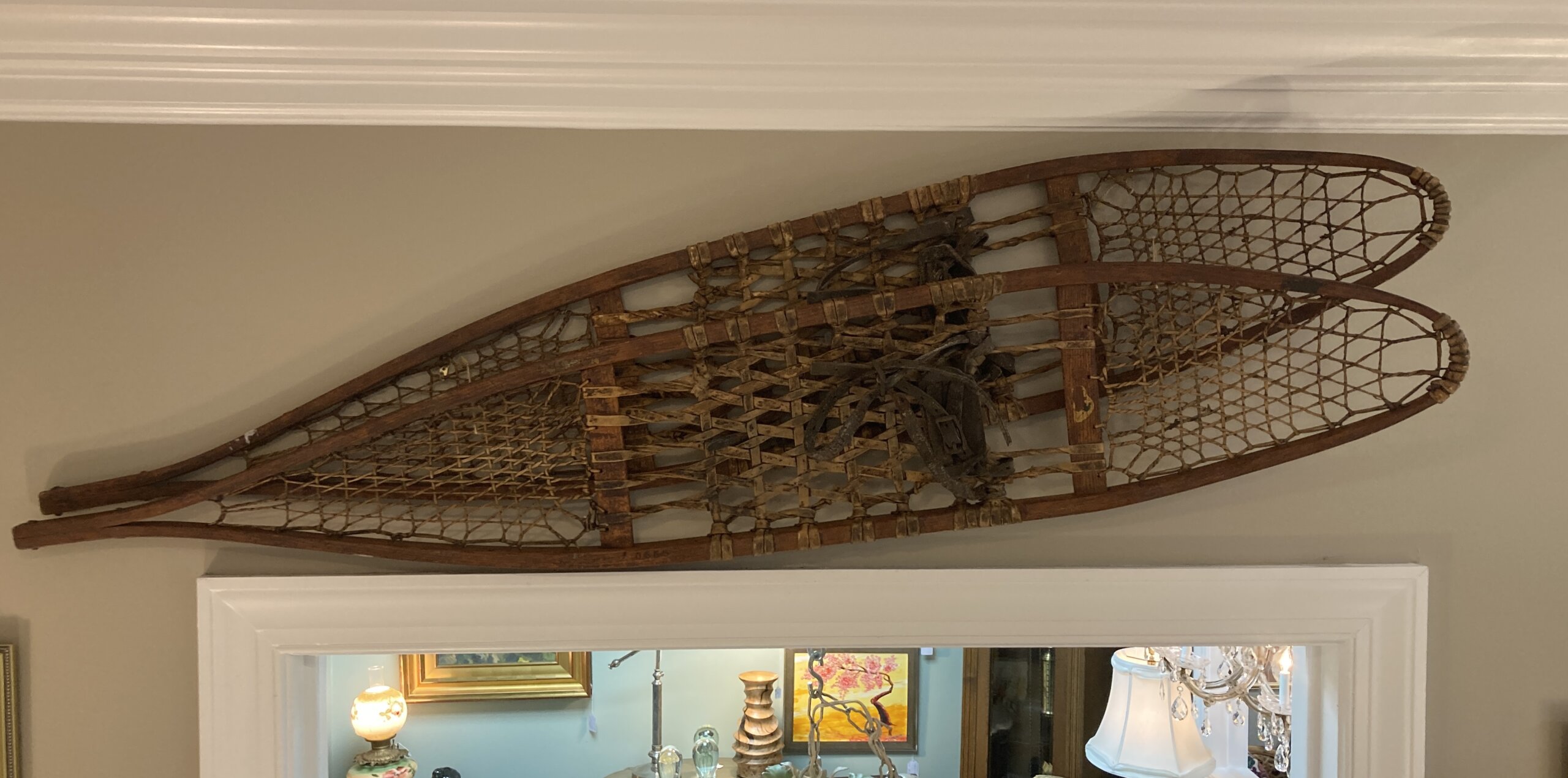 Pair of Antique Oak and Animal Skin Snowshoes Pair of Antique Oak and Animal Skin Snowshoes