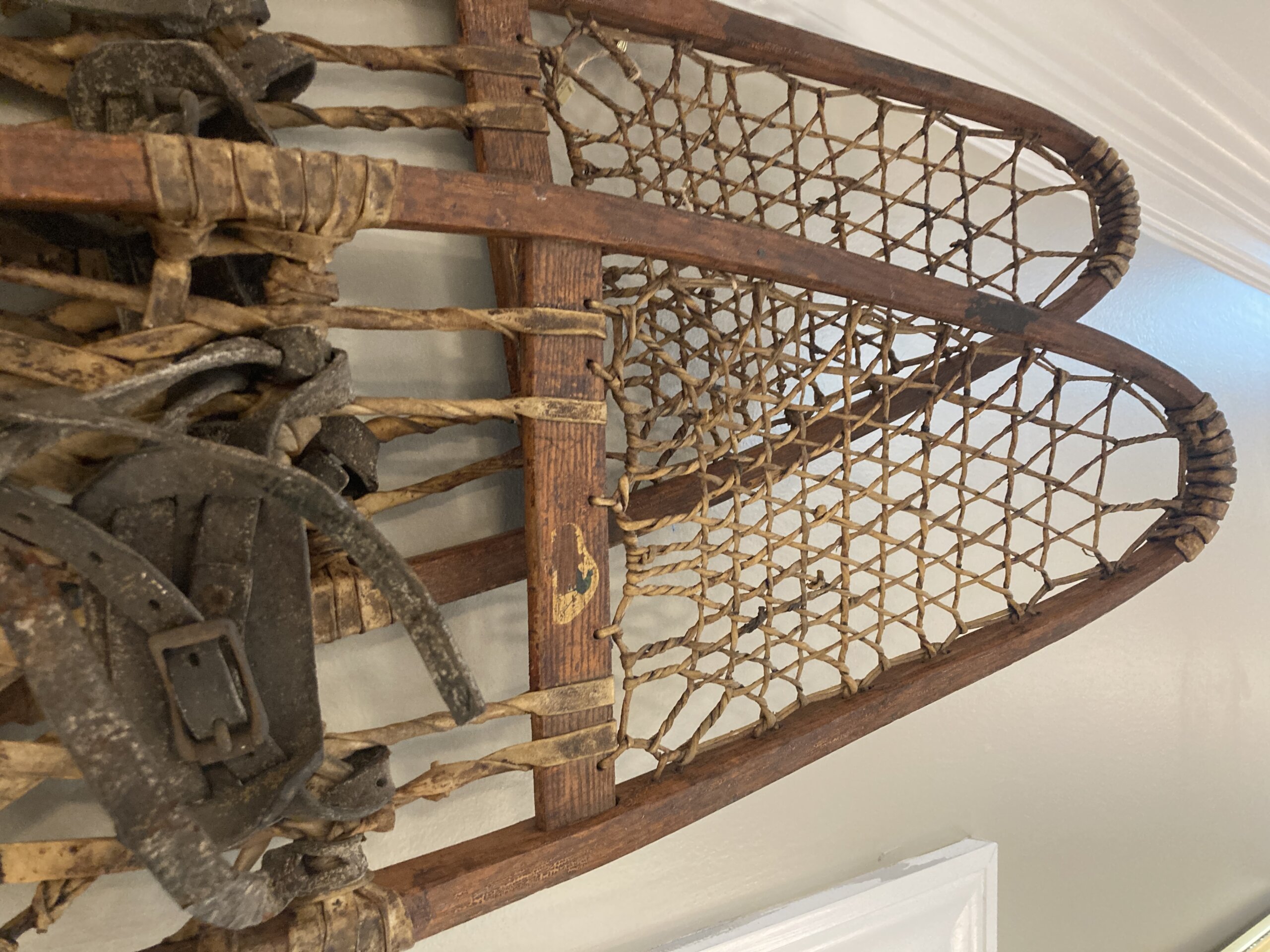 Pair of Antique Oak and Animal Skin Snowshoes Pair of Antique Oak and Animal Skin Snowshoes