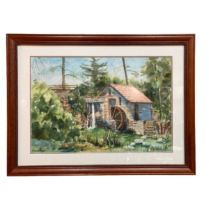 Original Signed Watercolor Painting of a Water Mill