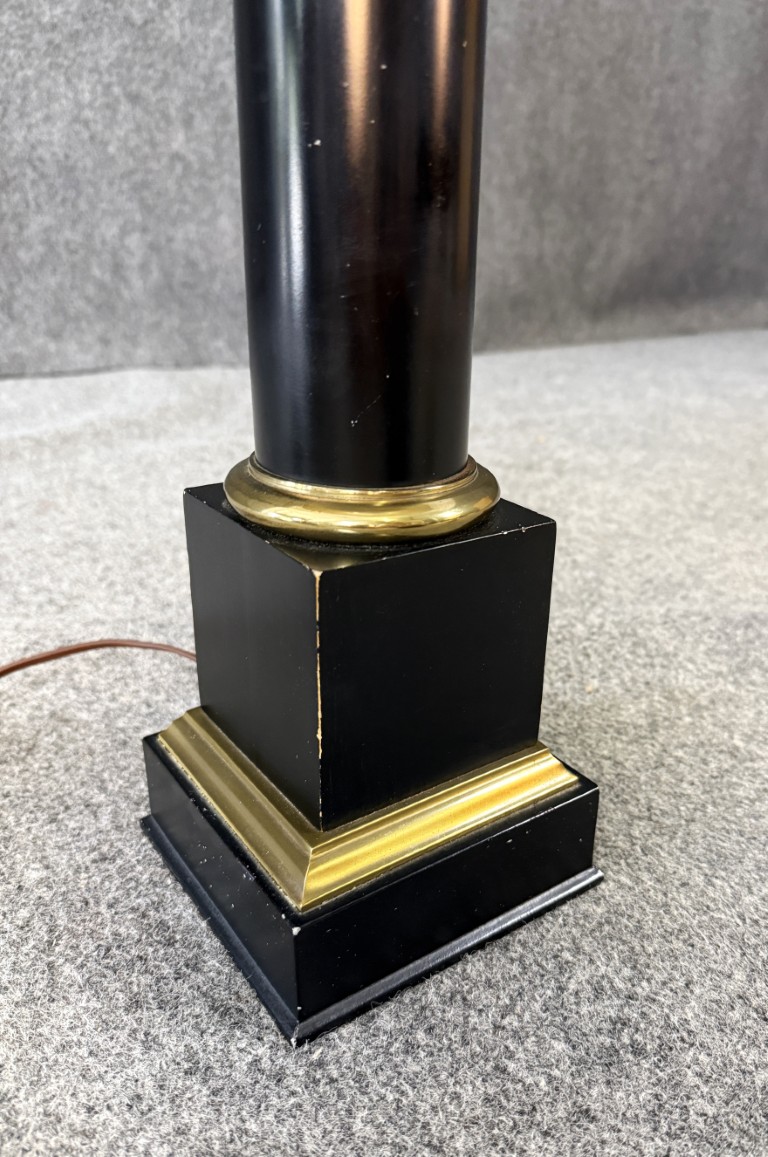 L559 (4)1960's Tall Black Columned Table Lamp & Shade 1960's Tall Black Columned Table Lamp & Shade