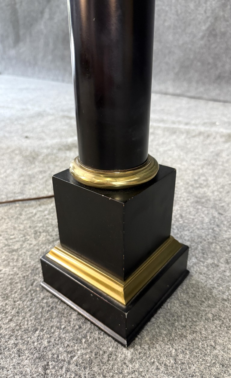 L559 (5)1960's Tall Black Columned Table Lamp & Shade 1960's Tall Black Columned Table Lamp & Shade