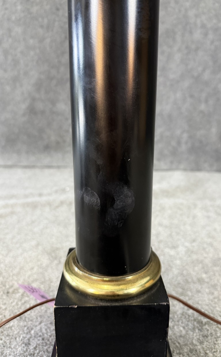 L559 (8)1960's Tall Black Columned Table Lamp & Shade 1960's Tall Black Columned Table Lamp & Shade