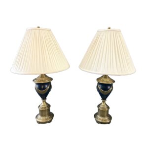 Pair of Reliance Lamp Co. Neo-Classical Solid Brass Lamps & Shades
