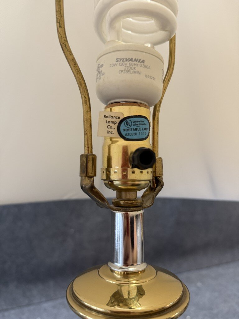 L605 (6)Pair of Reliance Lamp Co. Neo-Classical Solid Brass Lamps & Shades Pair of Reliance Lamp Co. Neo-Classical Solid Brass Lamps & Shades