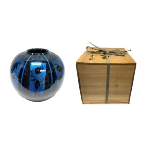 Furukawa Toshio Blue and Black Vase New in Wooden Box