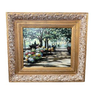 Large Original Oil on Canvas of Park Scene Oil signed Bazzaro