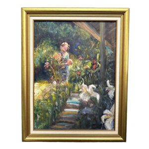 Original Oil on Canvas of Girl in Garden