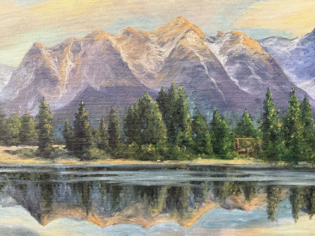 Original 1968 Mountain Landscape Oil on Board by Lillian Lewis Original 1968 Mountain Landscape Oil on Board by Lillian Lewis