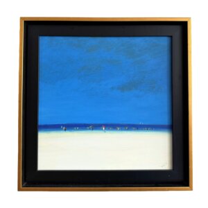 Minimalist Blue Horizon Beach Scene Oil on Canvas