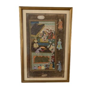 Antique Original Asian Watercolor on Paper with Double Glass Framing and Calligraphy on Reverse
