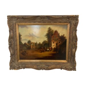 Original Signed Oil on Board Painting of 19th Century European Town