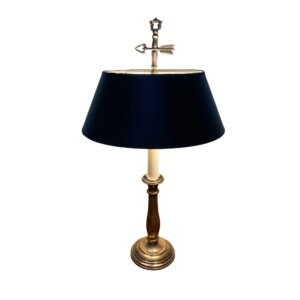 Antique Brass Candlestick Lamp with Black Shade